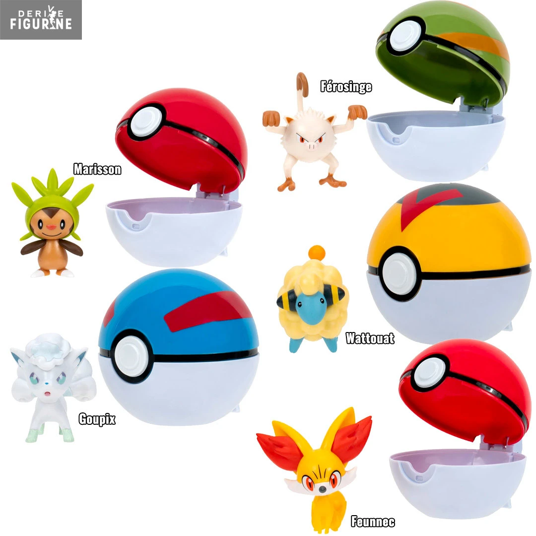 Pokémon - Figurine Wattouat, Férosinge, Marisson, Feunnec Ou Goupix + Ball, Clip'n'Go Poké Balls 1 Pokémon - Figurine Wattouat, Férosinge, Marisson, Feunnec Ou Goupix + Ball, Clip'n'Go Poké Balls